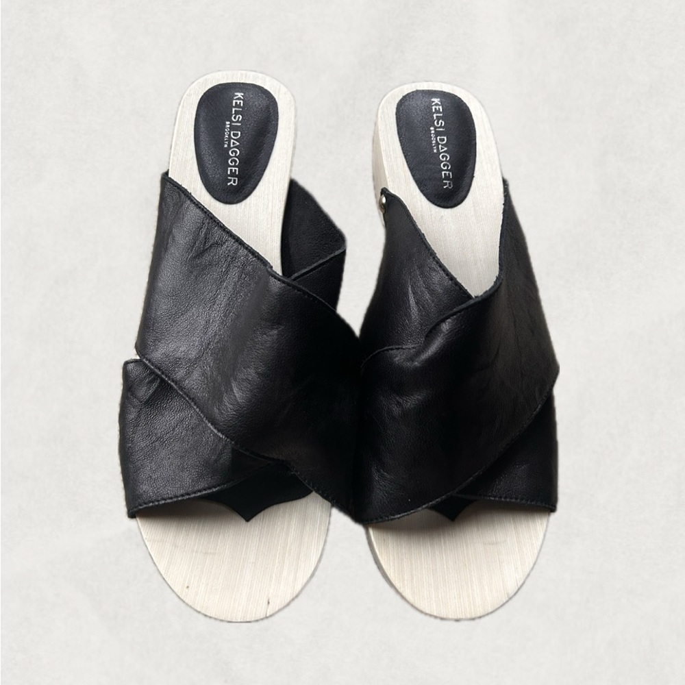 Black leather Kelsi Dagger studded sandals